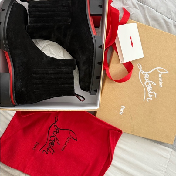 Christian Louboutin Black Suede Ankle Boots with Red Soles - Picture 1 of 6